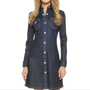 Alexa Chung x AG Jeans 90s Cowgirl Retro Western Dark Denim Snap Front Dress XS